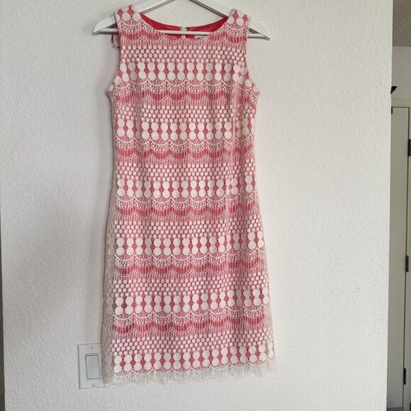 Eliza J Dress Size 2 Coral & White Balletcore Lace Coquette Boho Fringe Roaring - Picture 6 of 13